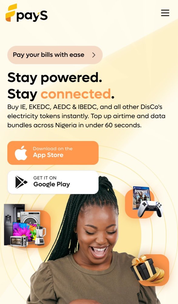 The PayS site on a phone.